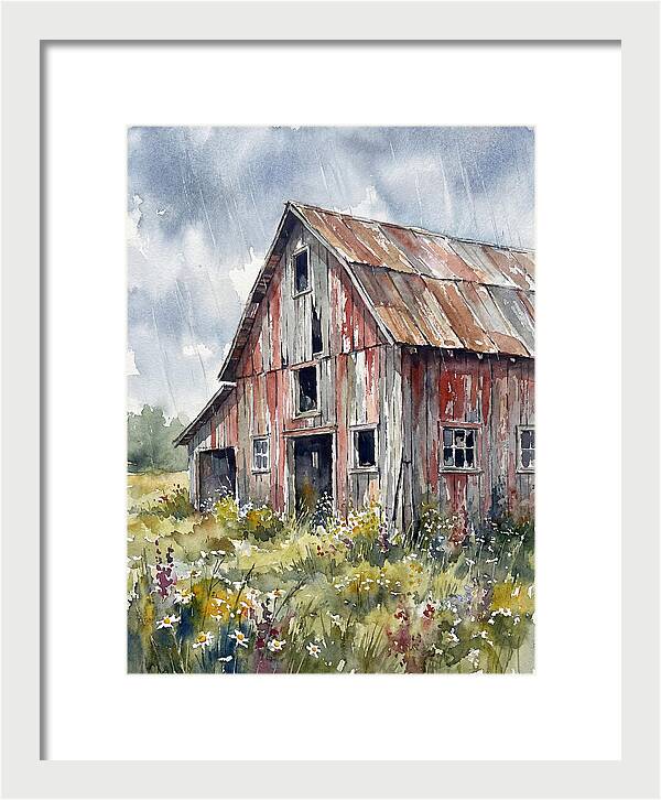 Weathered Barn Under Rain