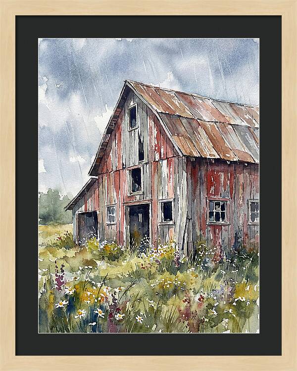 Weathered Barn Under Rain