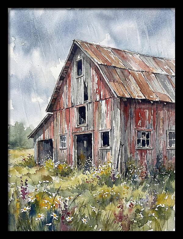 Weathered Barn Under Rain