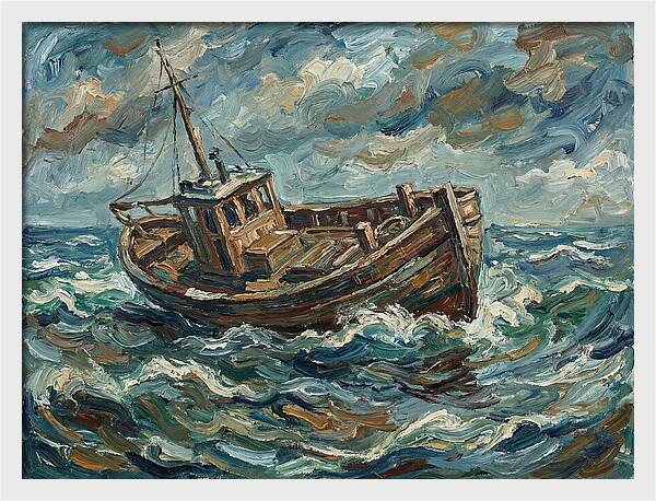 Weathered Fishing Boat At Sea