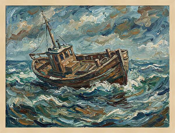 Weathered Fishing Boat At Sea