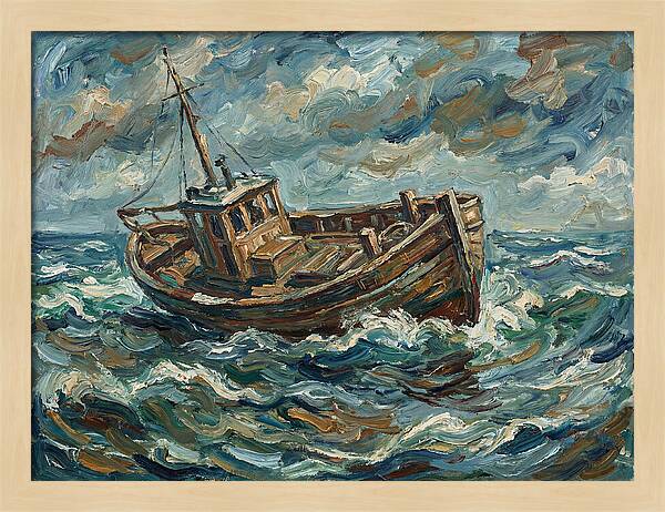 Weathered Fishing Boat At Sea