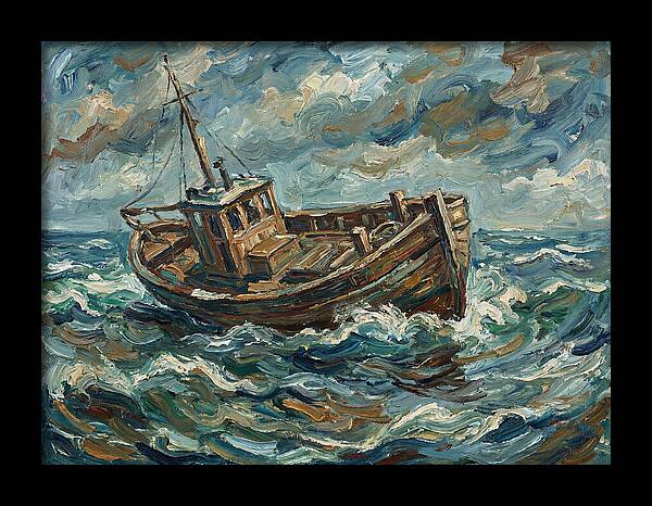 Weathered Fishing Boat At Sea