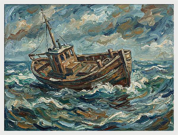 Weathered Fishing Boat At Sea