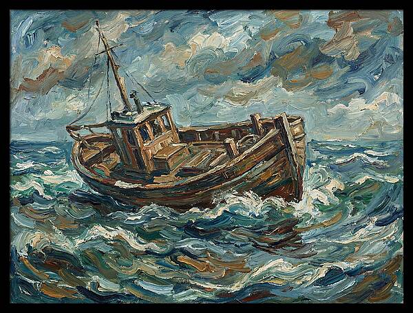 Weathered Fishing Boat At Sea
