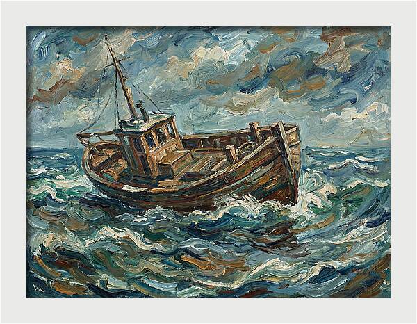 Weathered Fishing Boat At Sea