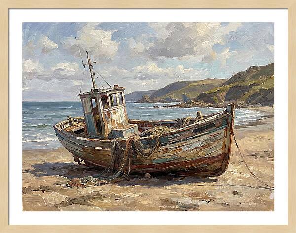 Weathered Fishing Boat By The Shore