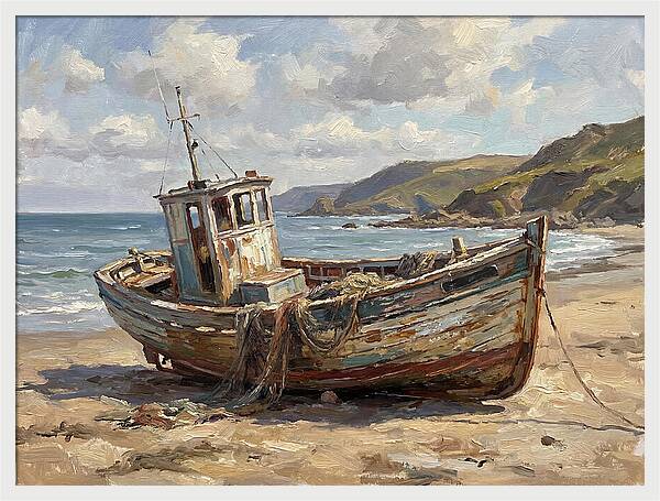 Weathered Fishing Boat By The Shore