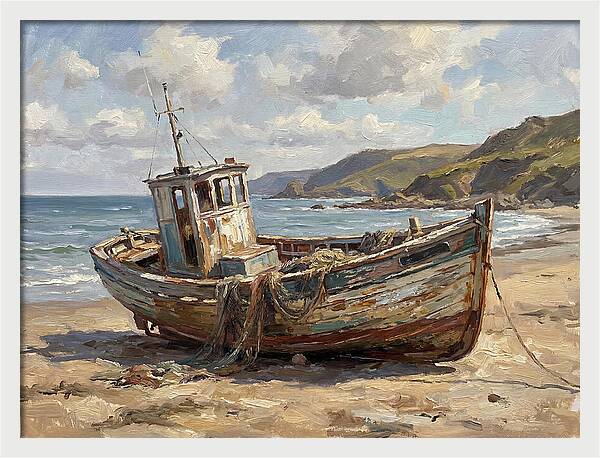 Weathered Fishing Boat By The Shore