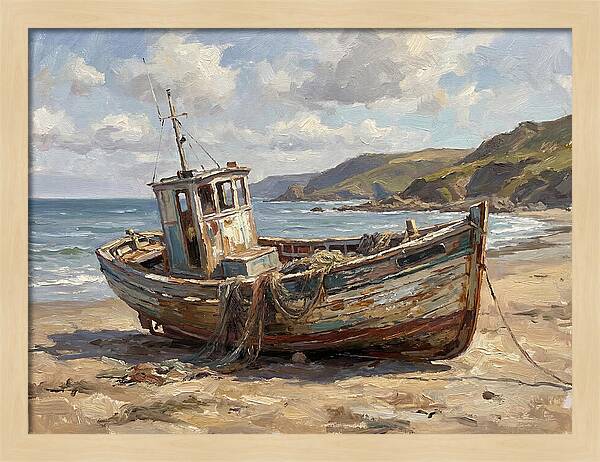 Weathered Fishing Boat By The Shore