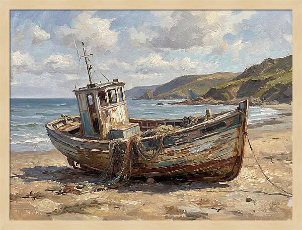 Weathered Fishing Boat By The Shore