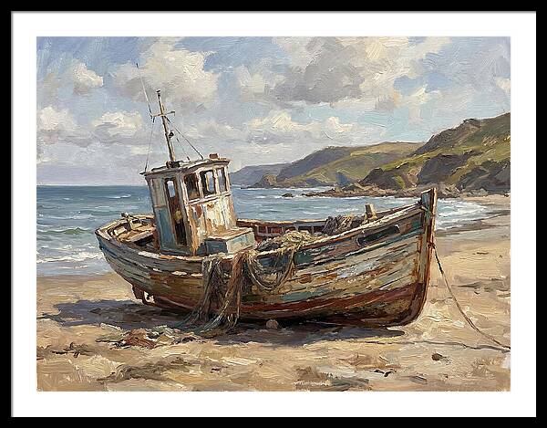 Weathered Fishing Boat By The Shore