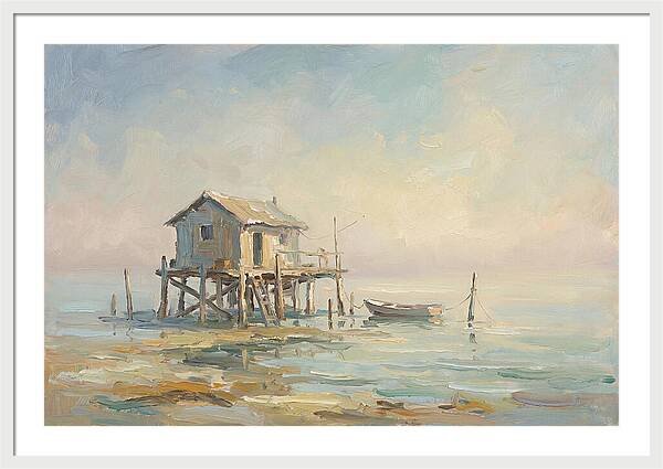 Weathered Fishing Hut Over Water