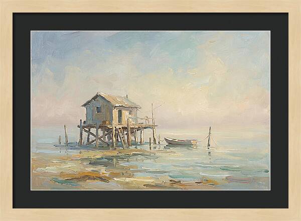 Weathered Fishing Hut Over Water