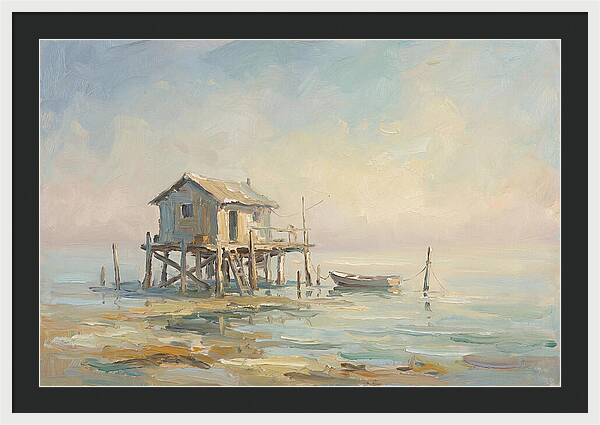 Weathered Fishing Hut Over Water