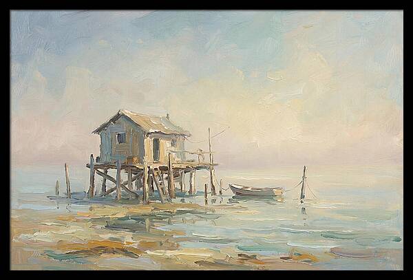 Weathered Fishing Hut Over Water