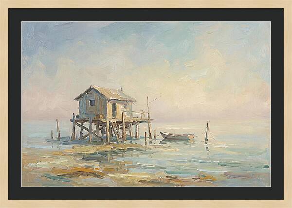 Weathered Fishing Hut Over Water