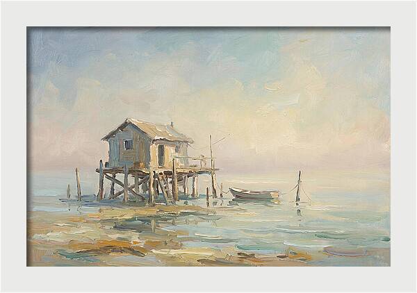 Weathered Fishing Hut Over Water
