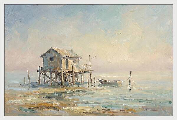 Weathered Fishing Hut Over Water