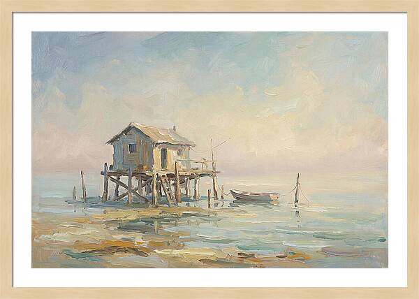 Weathered Fishing Hut Over Water
