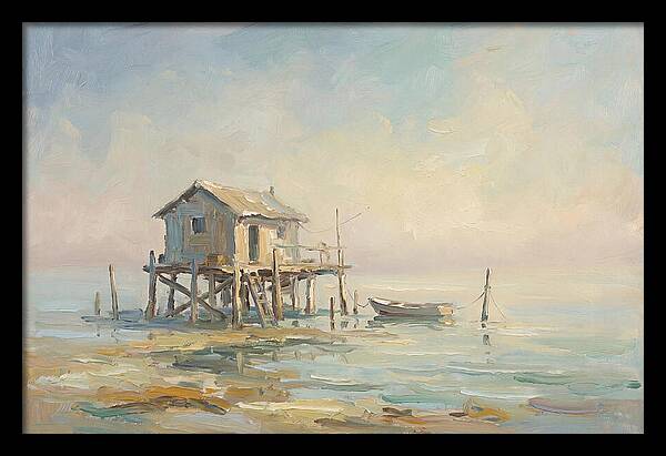 Weathered Fishing Hut Over Water