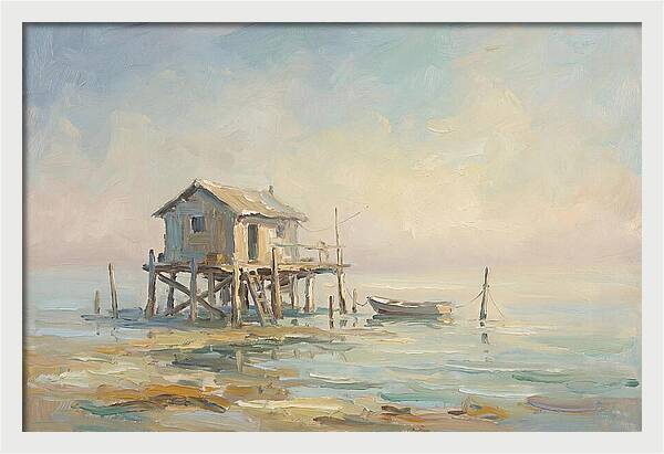 Weathered Fishing Hut Over Water