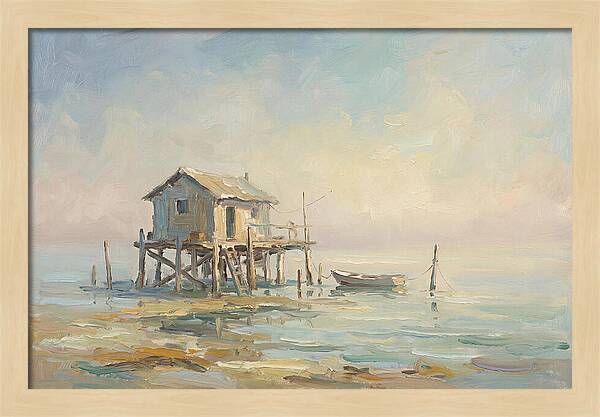 Weathered Fishing Hut Over Water