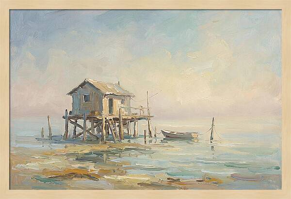 Weathered Fishing Hut Over Water