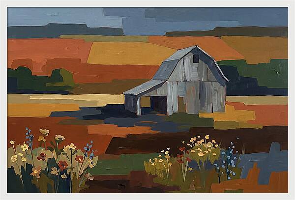 Weathered Grey Barn Amidst Wildflowers