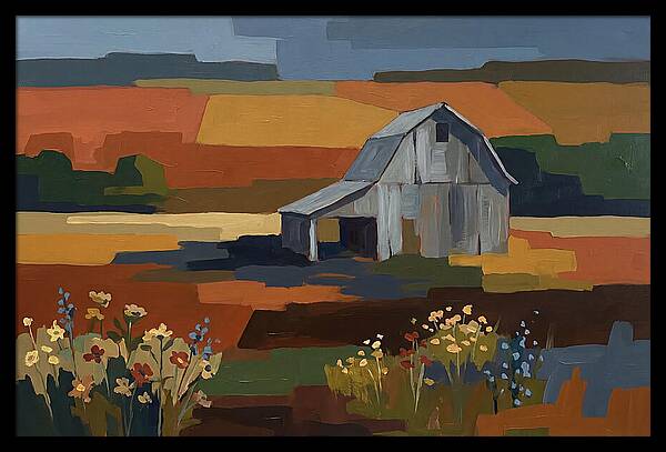 Weathered Grey Barn Amidst Wildflowers