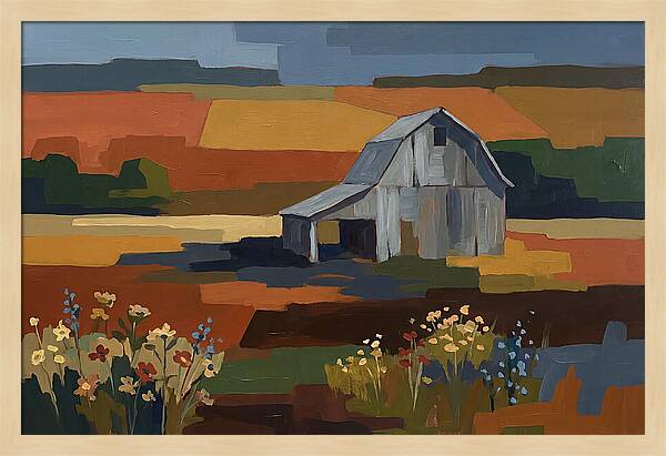 Weathered Grey Barn Amidst Wildflowers