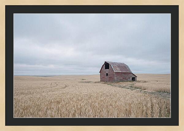 Weathered Red Barn In Golden Field