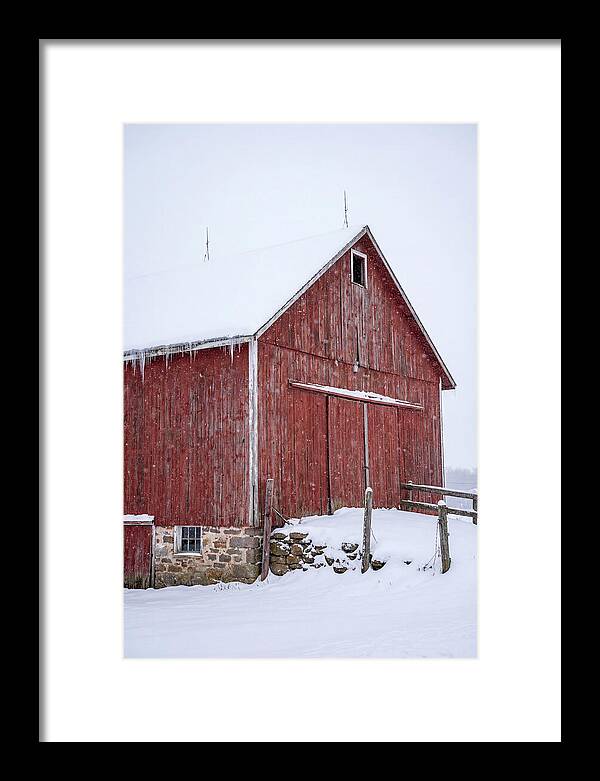 Weathered Red Barn In Snow