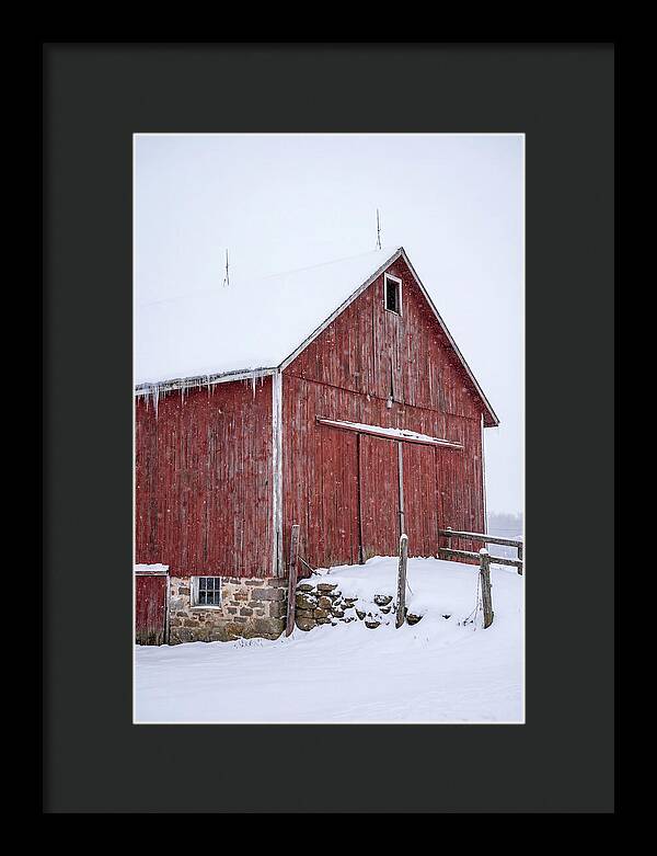 Weathered Red Barn In Snow
