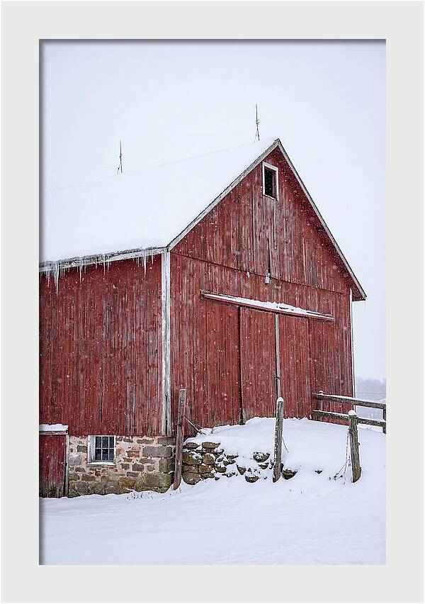 Weathered Red Barn In Snow