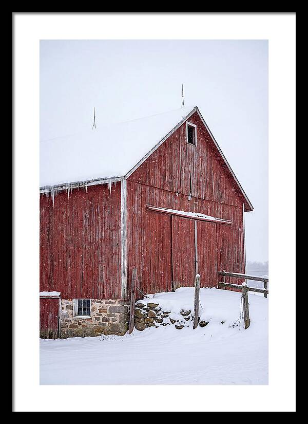 Weathered Red Barn In Snow