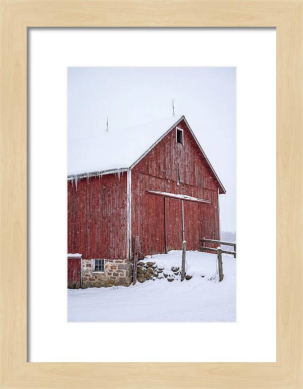 Weathered Red Barn In Snow