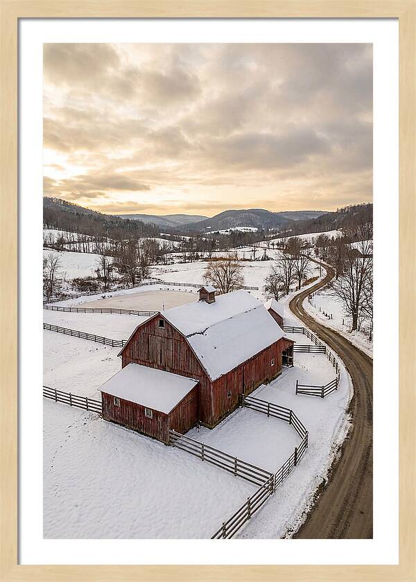 Weathered Red Barn In Winter