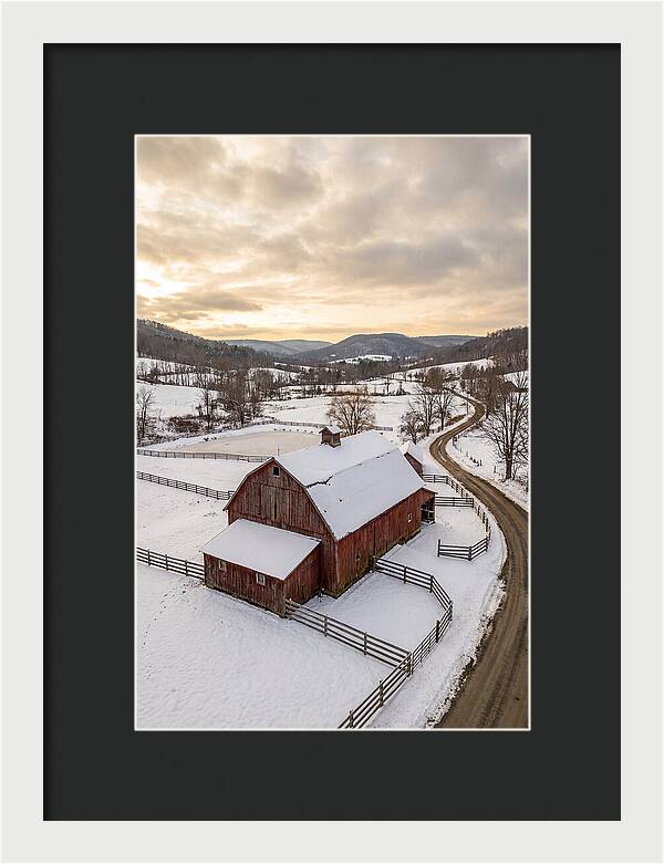 Weathered Red Barn In Winter