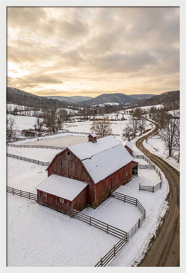 Weathered Red Barn In Winter