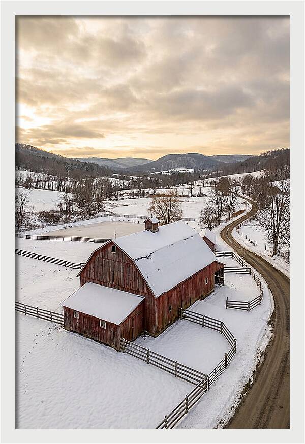Weathered Red Barn In Winter