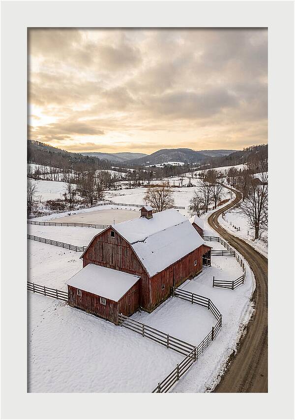 Weathered Red Barn In Winter