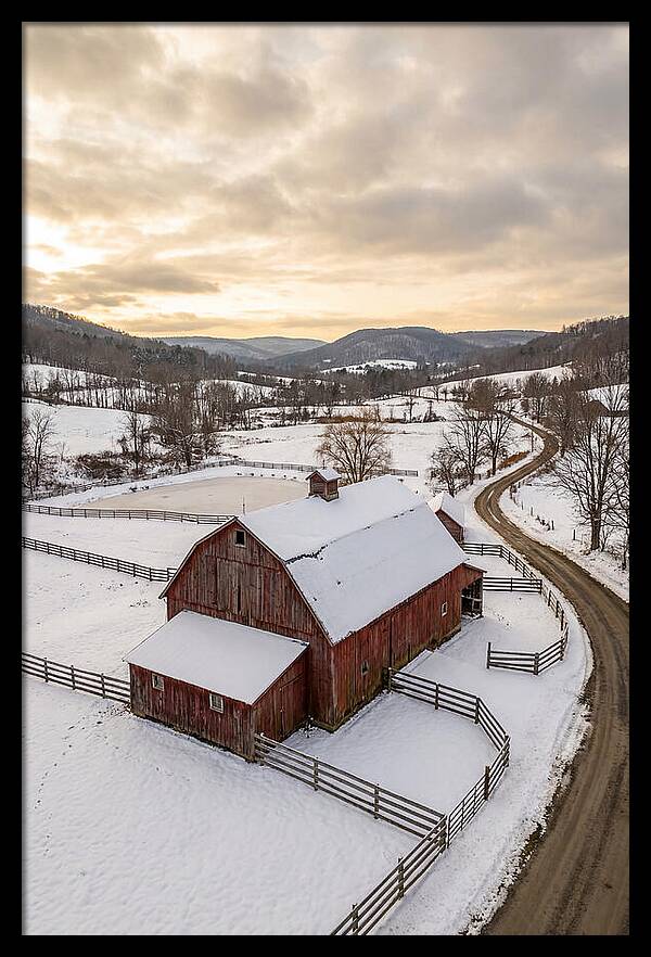 Weathered Red Barn In Winter