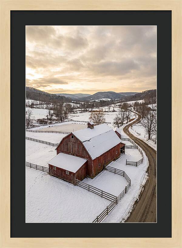 Weathered Red Barn In Winter