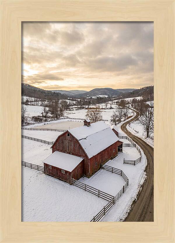 Weathered Red Barn In Winter
