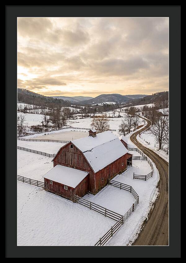 Weathered Red Barn In Winter