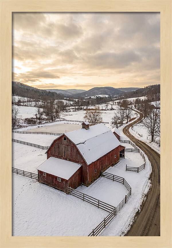 Weathered Red Barn In Winter