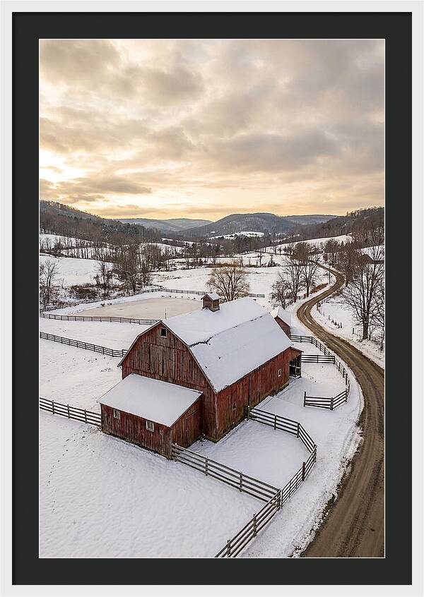Weathered Red Barn In Winter