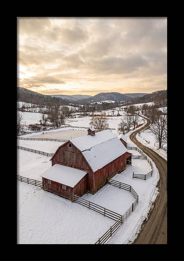 Weathered Red Barn In Winter