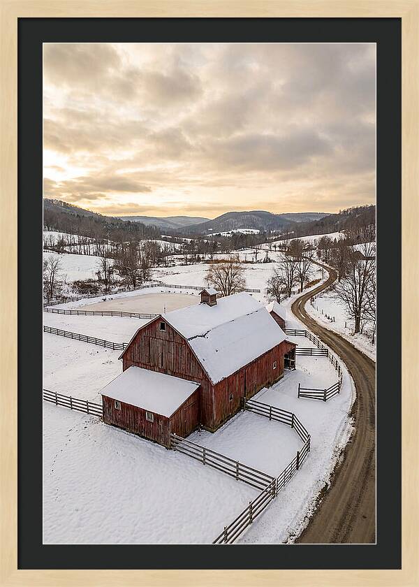 Weathered Red Barn In Winter